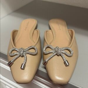 Elegant Beige Slip-On Mules with Bow Accent